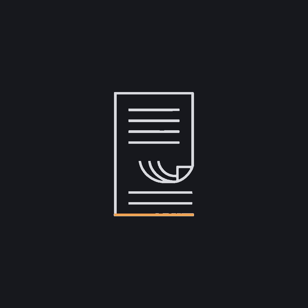 minimal line icon of a long document folding down into three condensed lines, summarization concept