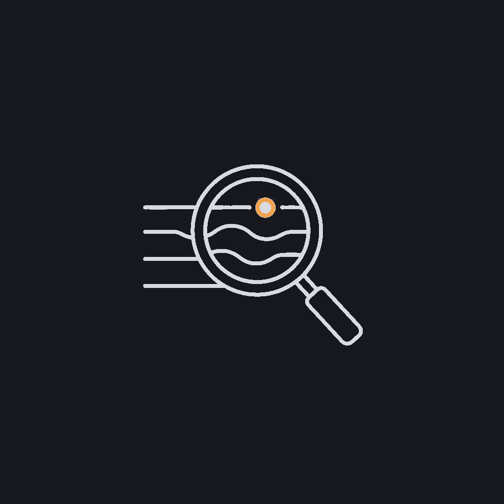 minimal line icon of a magnifying glass over a data stream