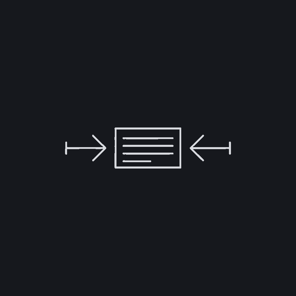 minimal line icon of mirrored text-alignment guides (LTR arrow vs RTL arrow either side of a text block), monochrome, single stroke weight