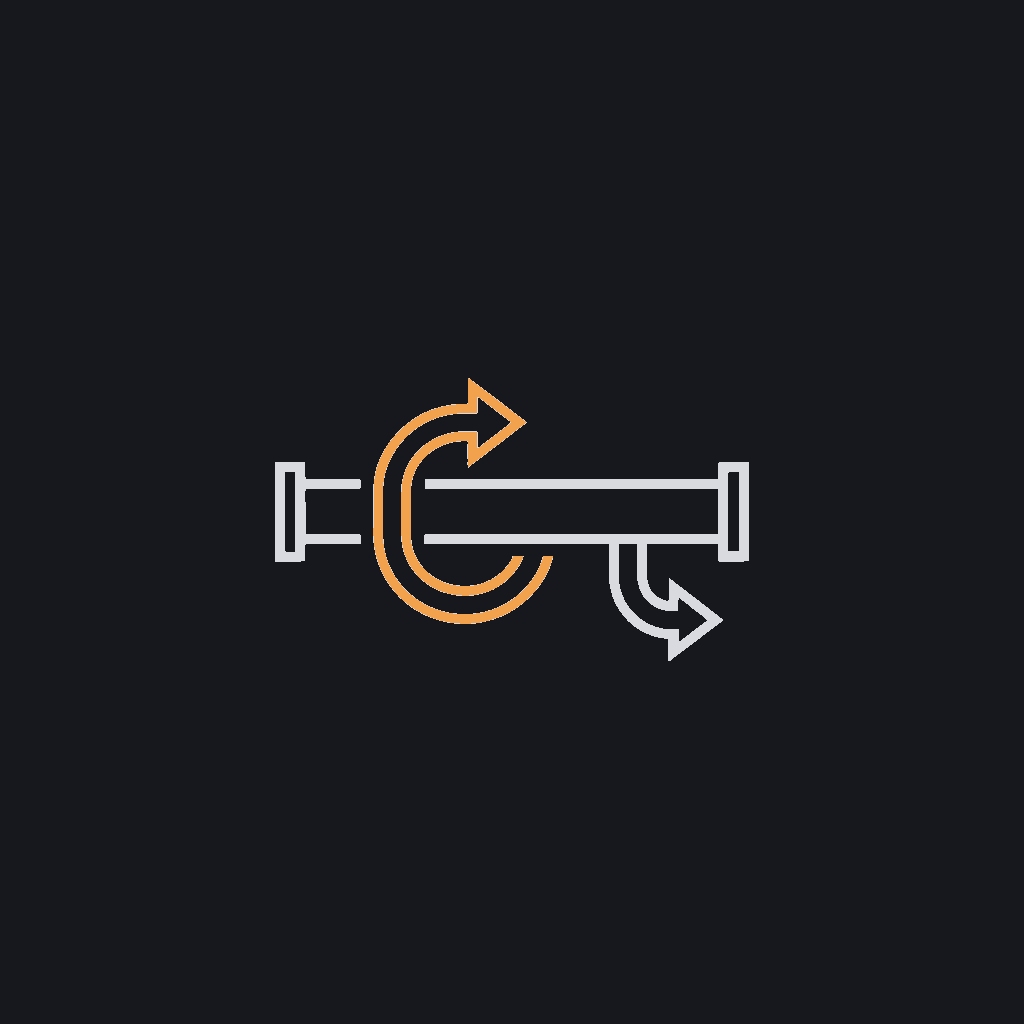 minimal line icon of a branching pipeline with a branch curving back to represent rollback