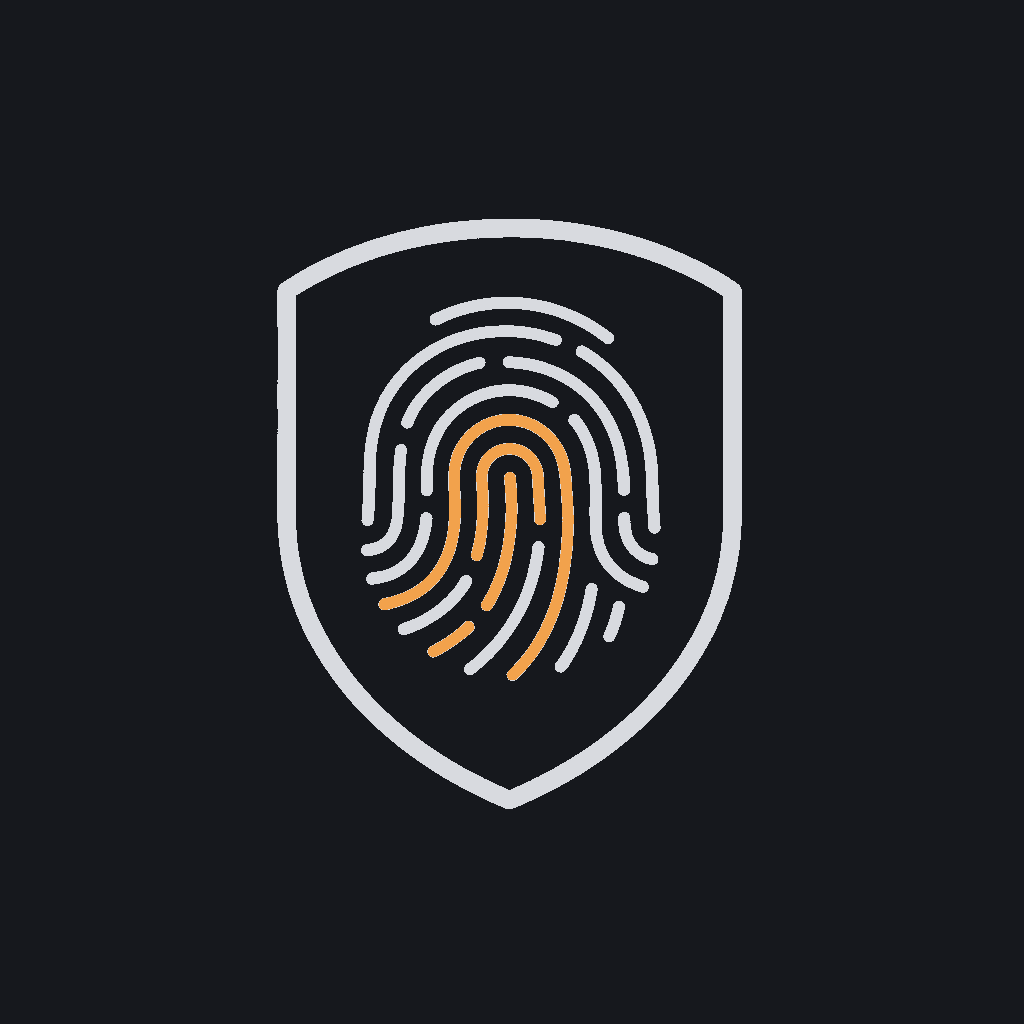 minimal line icon of a fingerprint inside a rounded shield outline