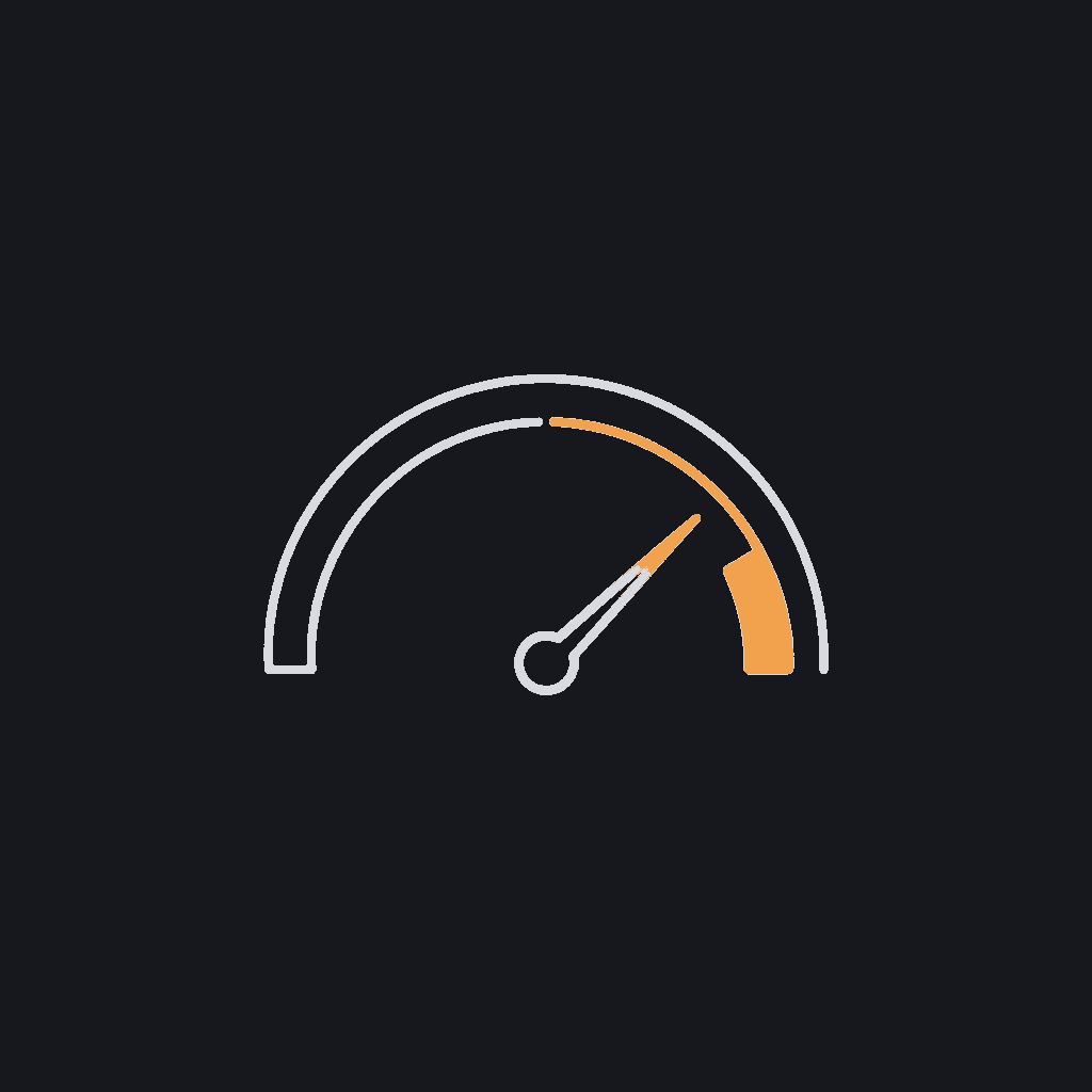 minimal line icon of a speedometer needle swept toward the high end