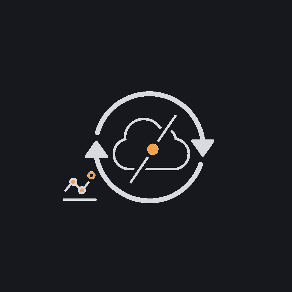 minimal line icon of two arrows forming a sync loop around a slashed cloud