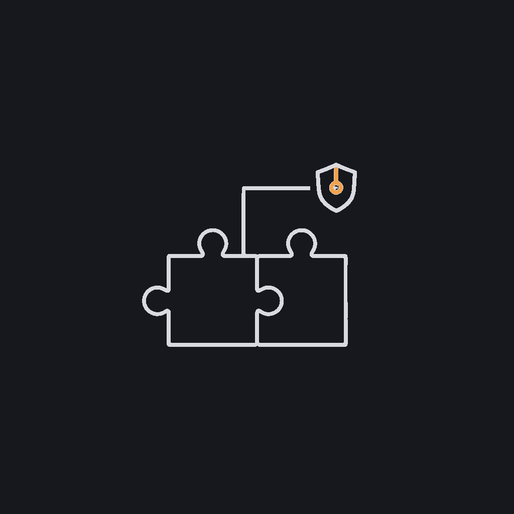 minimal line icon of two interlocking puzzle-piece halves