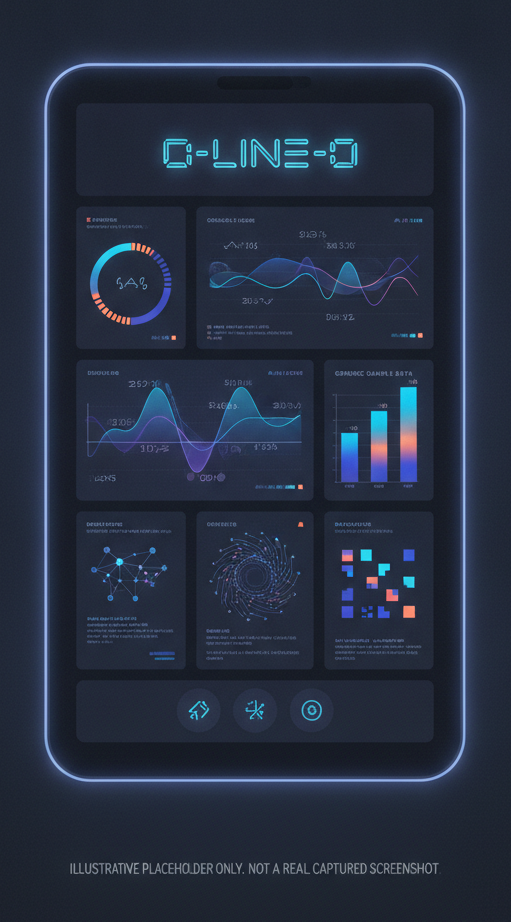 small device-frame screenshot of the O-Line-O app home screen, dark UI, app wordmark visible