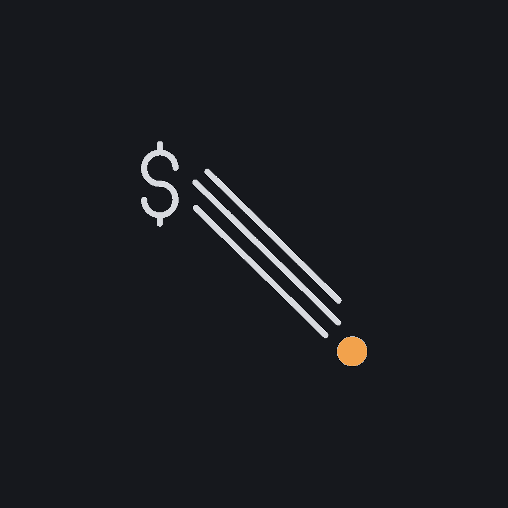minimal line icon of a downward-sloping cost line with a dollar sign, cost-compression concept