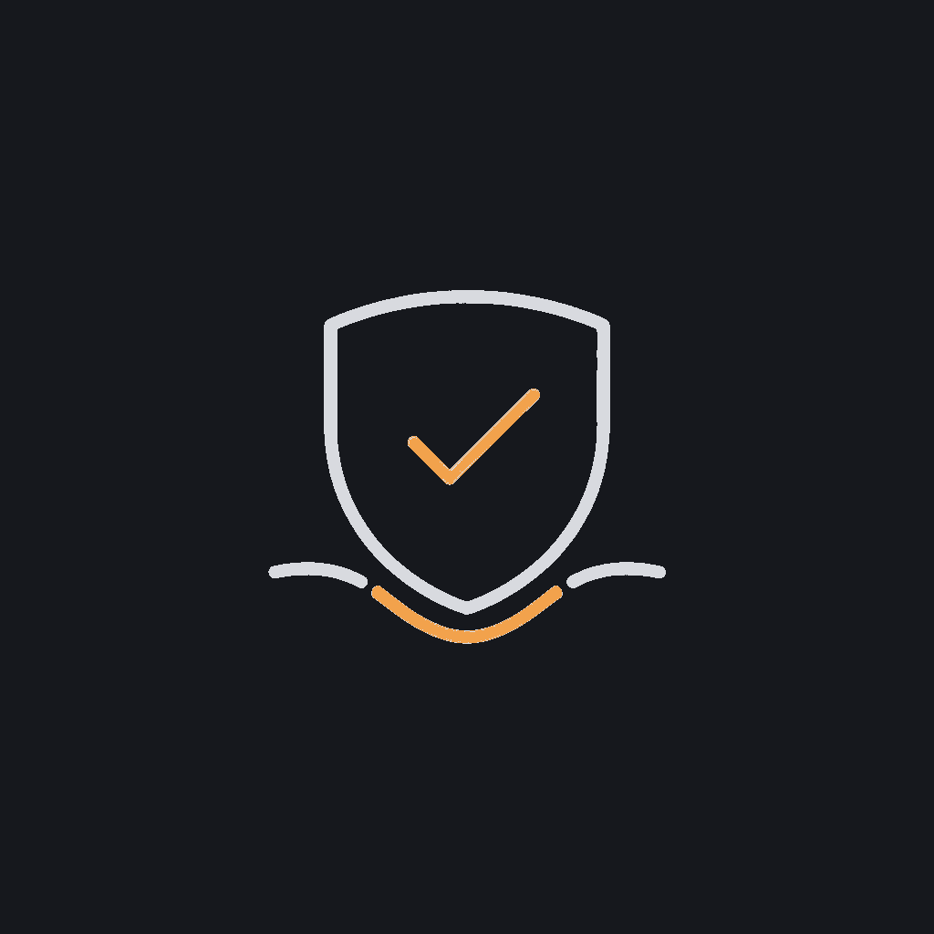 minimal line icon of a checkmark inside a shield over a data-flow line, validation concept