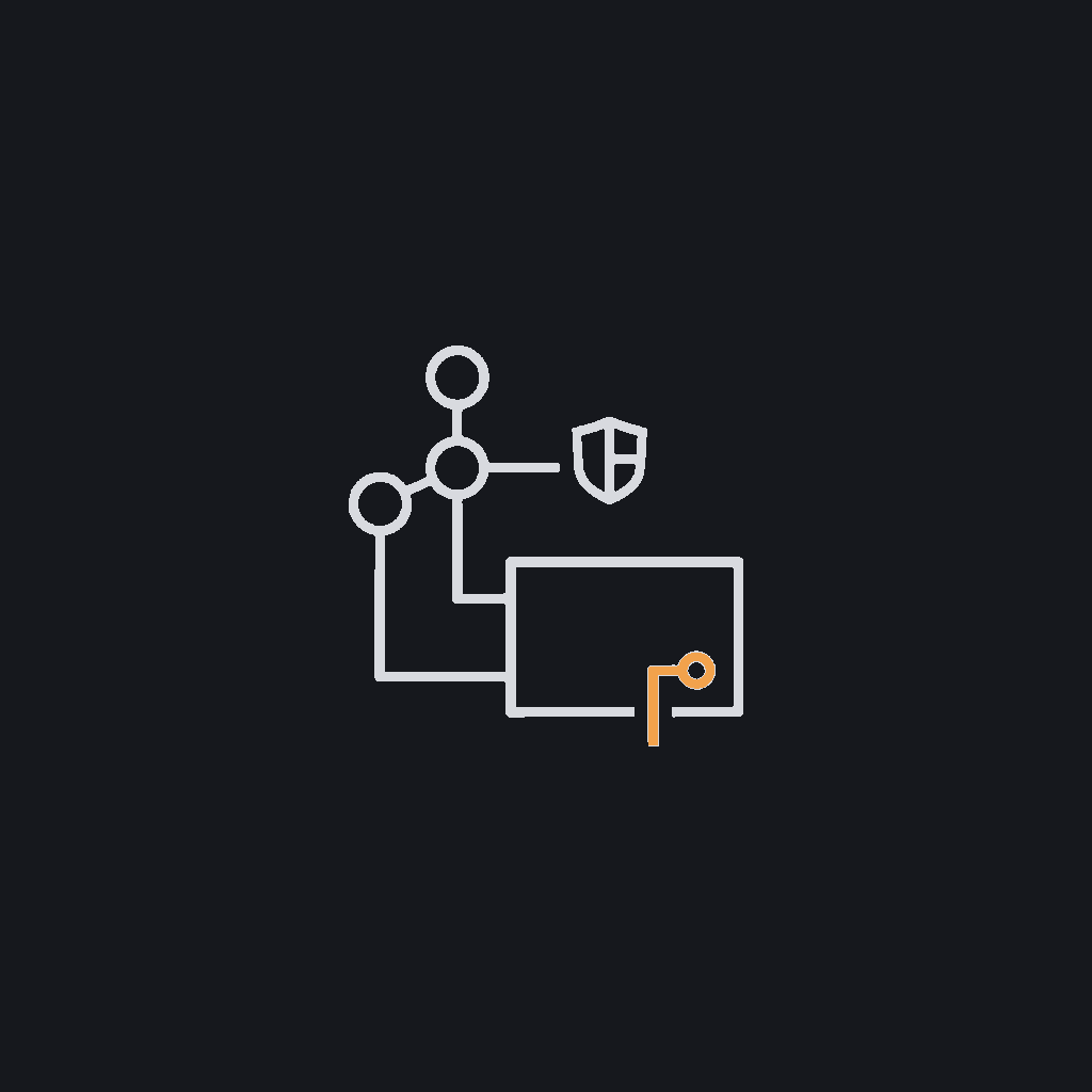 minimal line icon of a small neural-node cluster wired directly into a system block, AI-native architecture concept