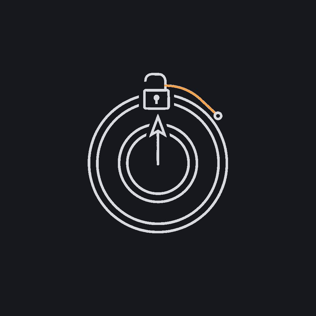 minimal line icon of a target with a single arrow landing center, scope-lock concept