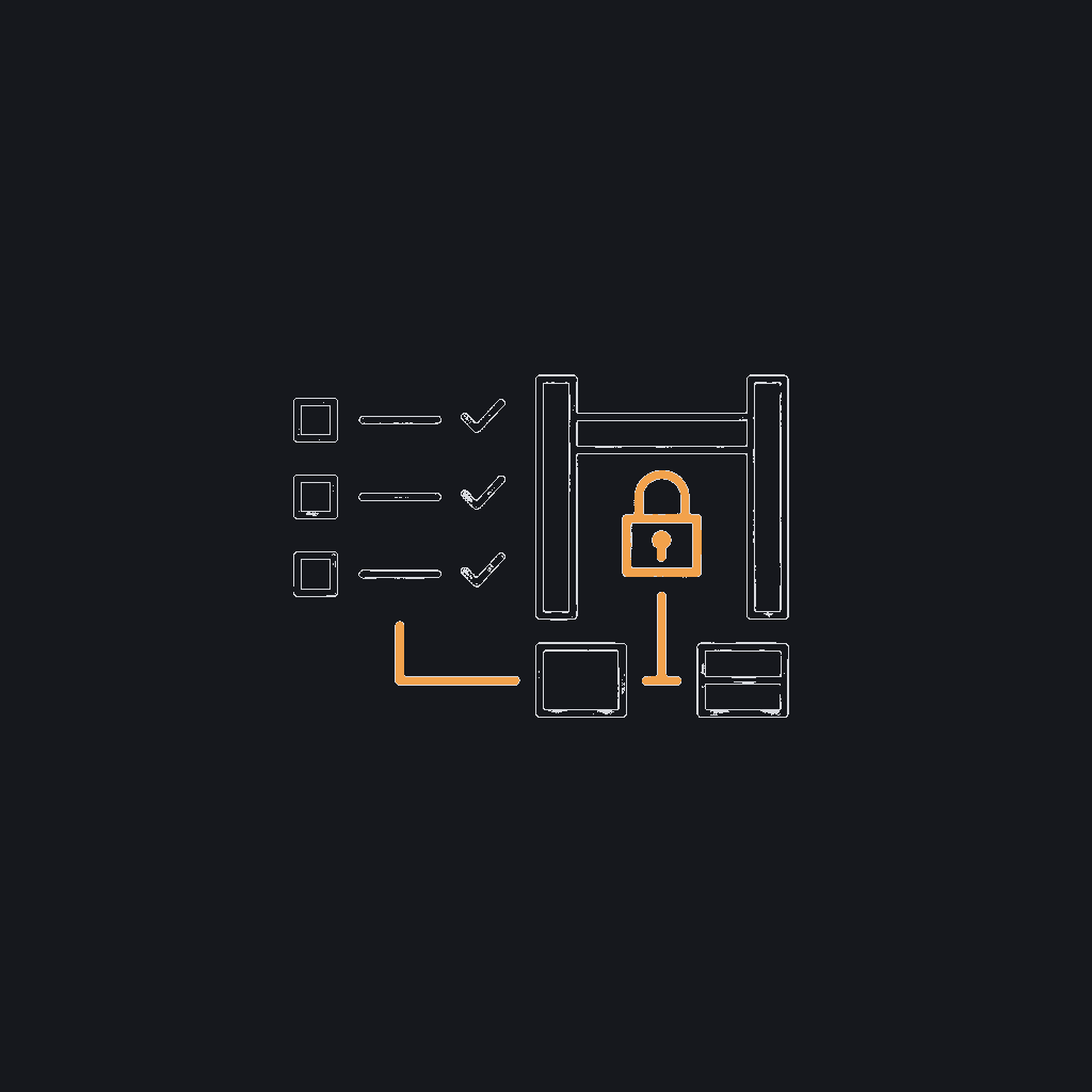 minimal line icon of a checklist next to a locked gate symbol, sign-off-before-build concept