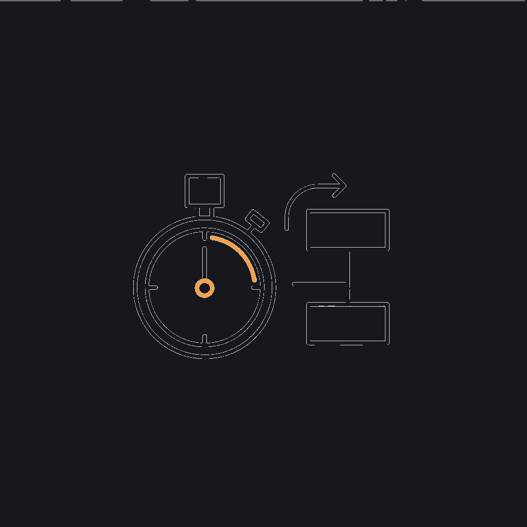 minimal line icon of a stopwatch beside a small system-architecture diagram, discovery-sprint concept