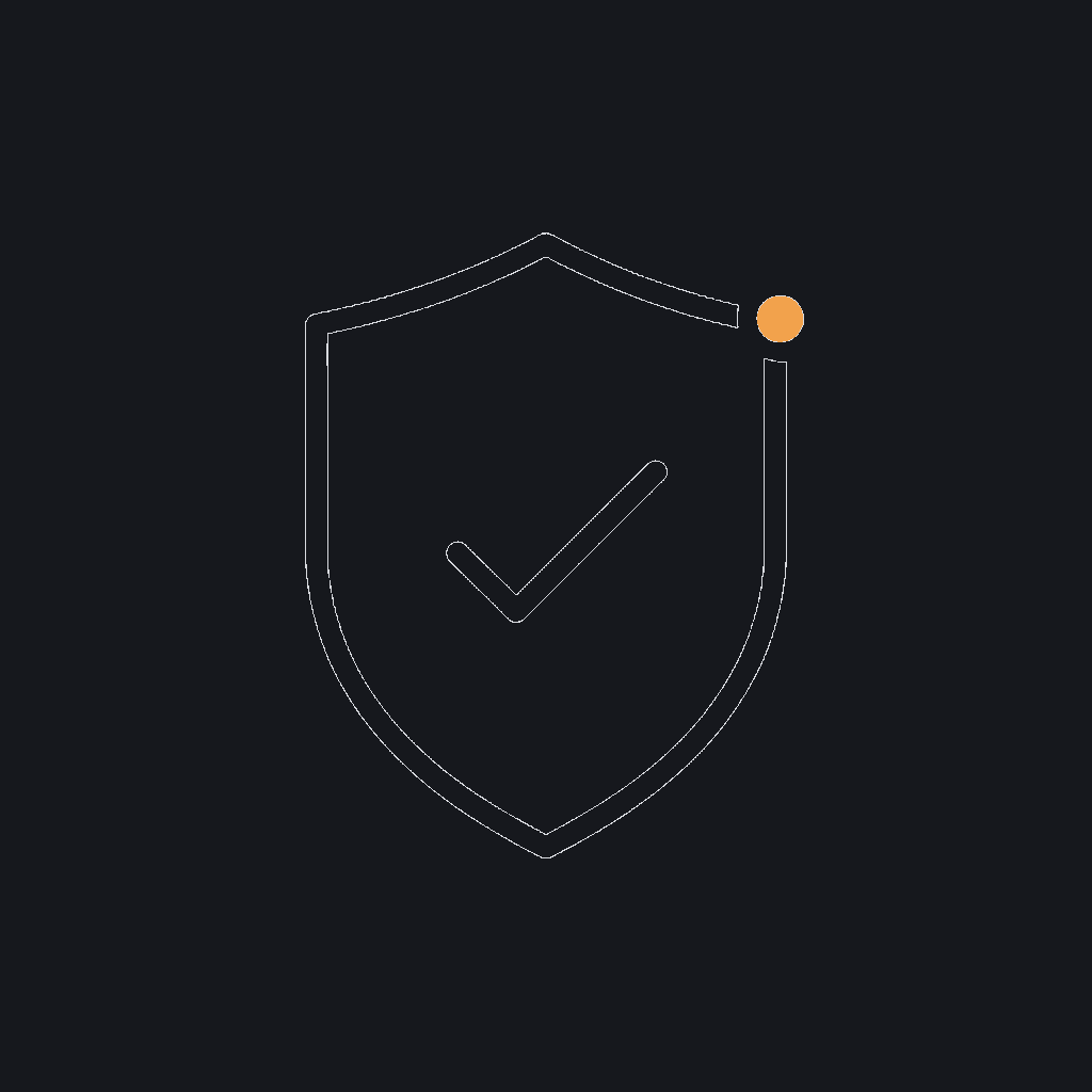 minimal line icon of a shield with a checkmark, concept: production-hardened and verified, not a pilot