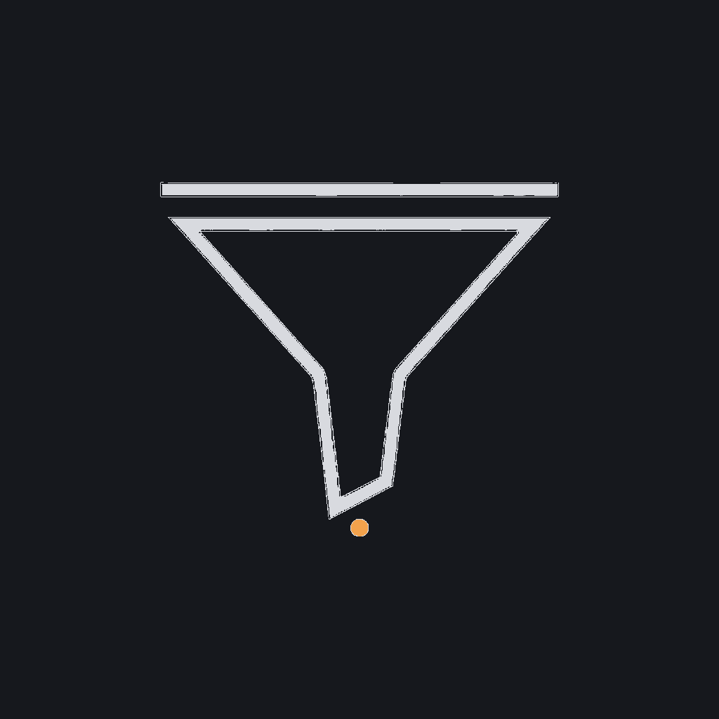 minimal line icon of a wide funnel narrowing sharply to a single point