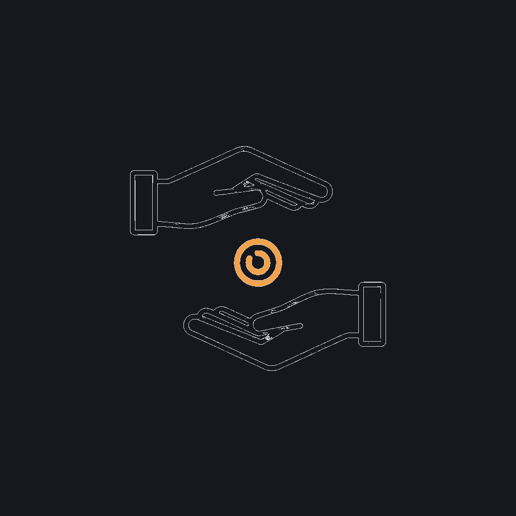 minimal line icon of two hands passing a small object between them