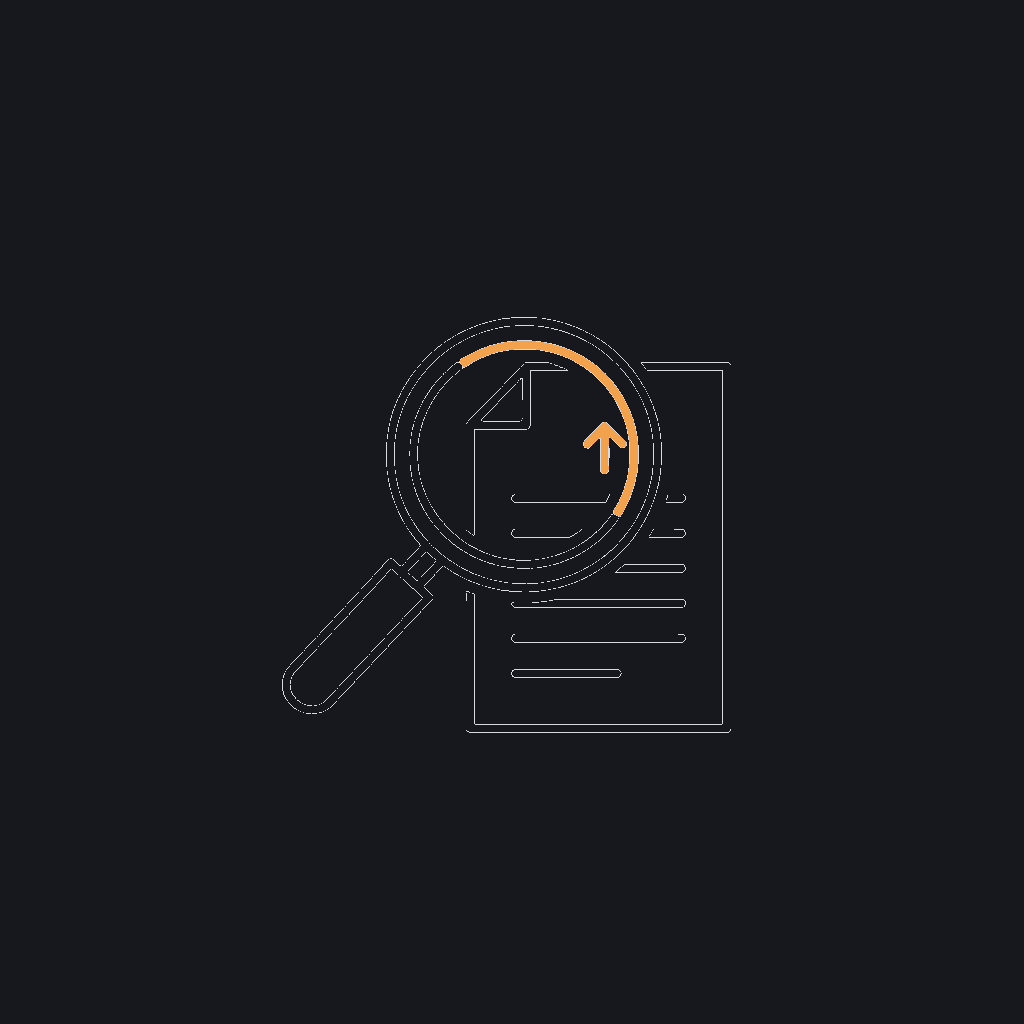 minimal line icon of a magnifying glass over a document, diagnostic-scan concept, single stroke, no fill