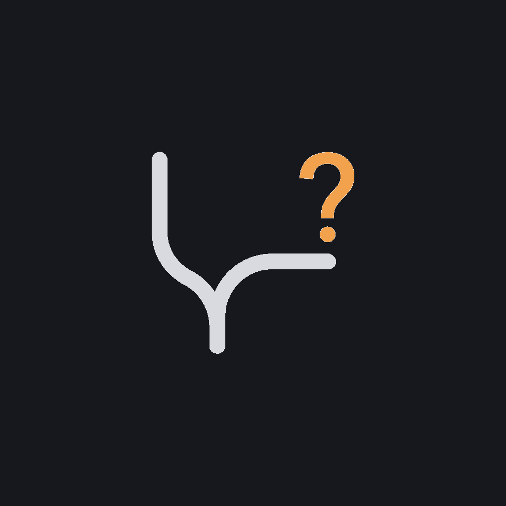 minimal line icon of a forked path where one branch ends at a question mark, representing an unplanned exception route