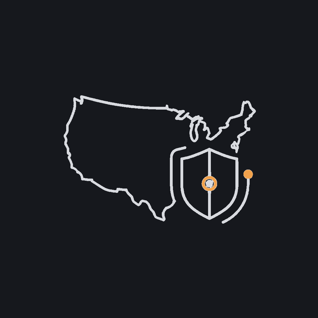 minimal single-color line icon representing the US (outline map or star motif), matching the other four regional icons in this row