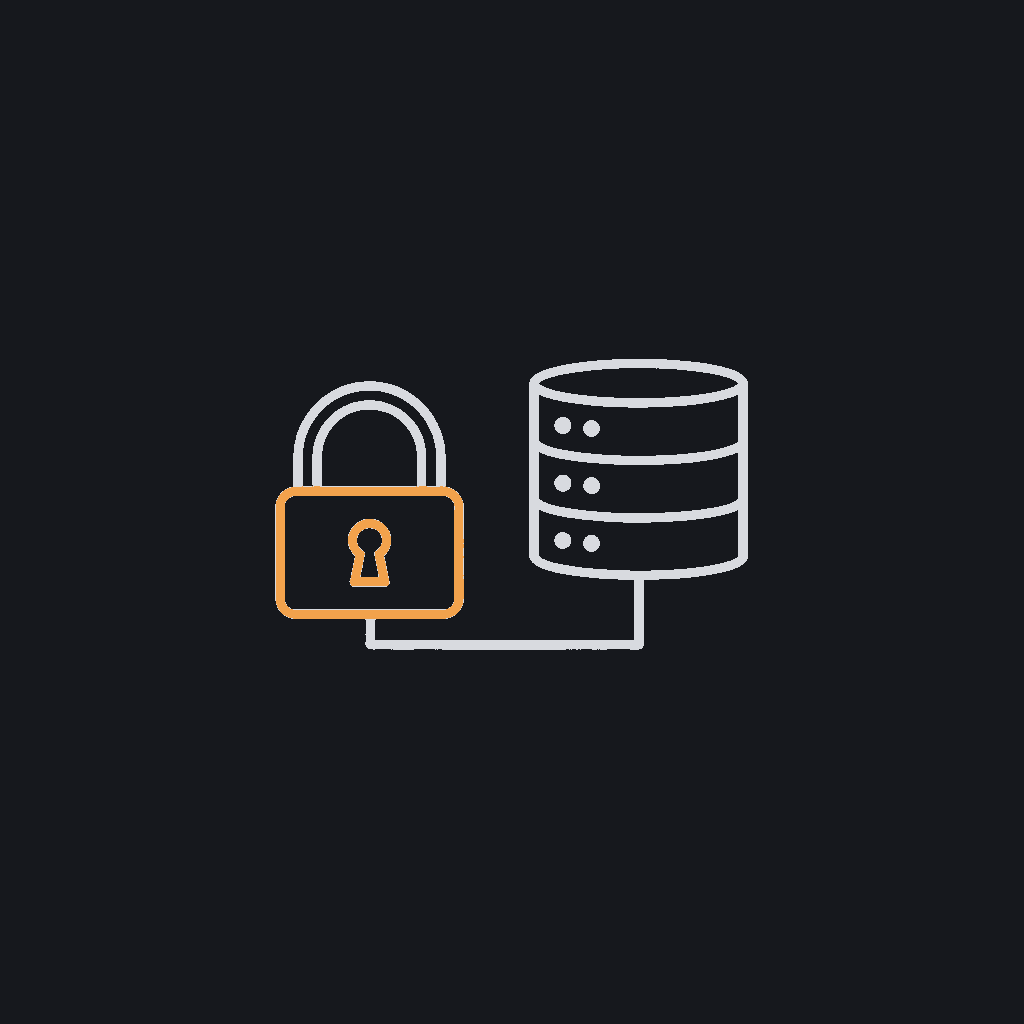 small line icon, padlock over a server/database shape, concept of restricted system access