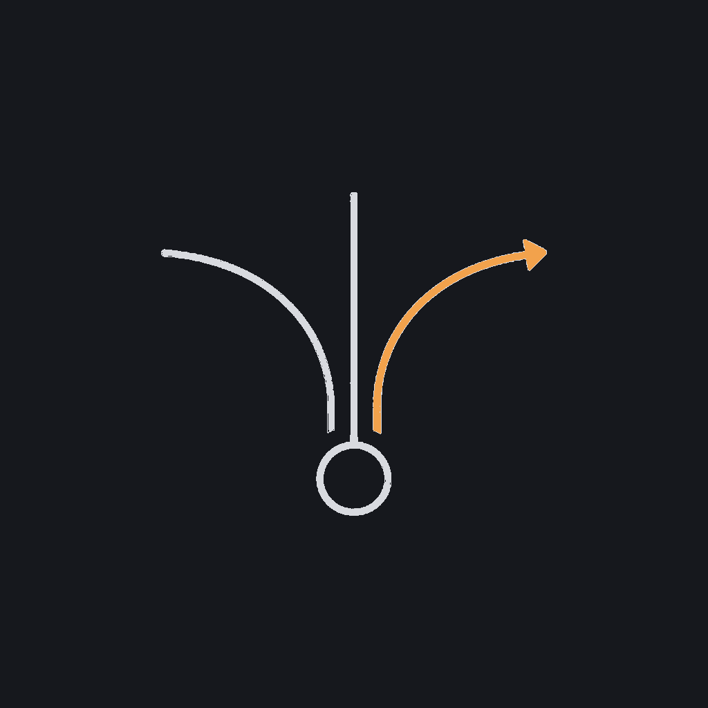 minimal line icon of an arrow branching outward from a single node, outreach concept