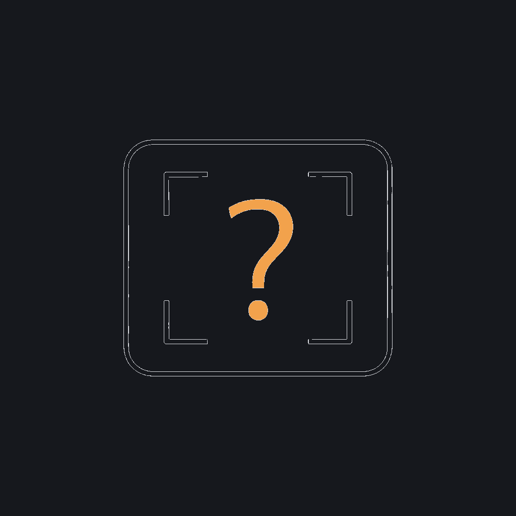 minimal line icon of a camera viewfinder with a question mark where the defect should be, concept: defect invisible to a lens