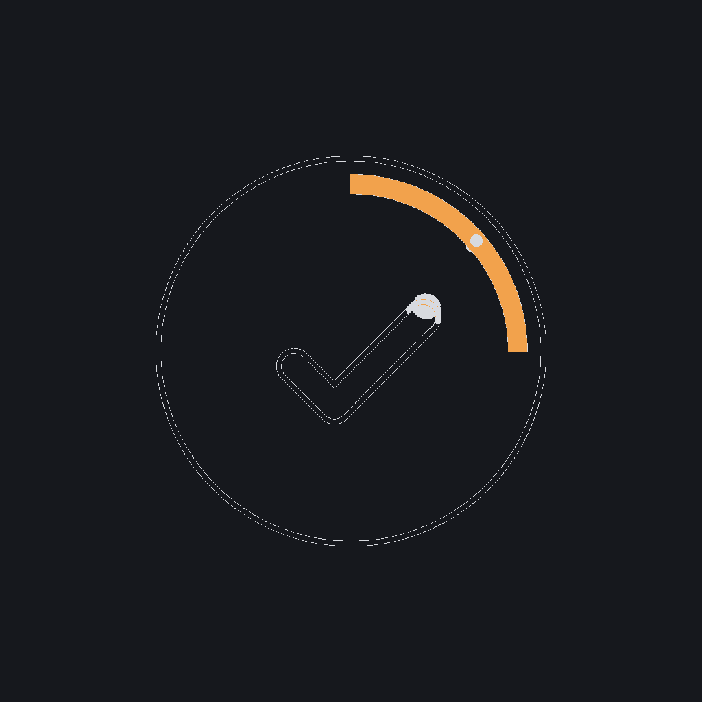 minimal line icon of a checkmark inside a gauge, evaluation-score concept