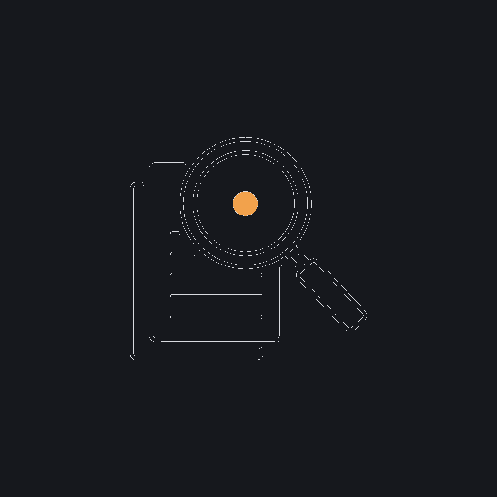 minimal line icon of a magnifying glass over a stacked document, retrieval concept