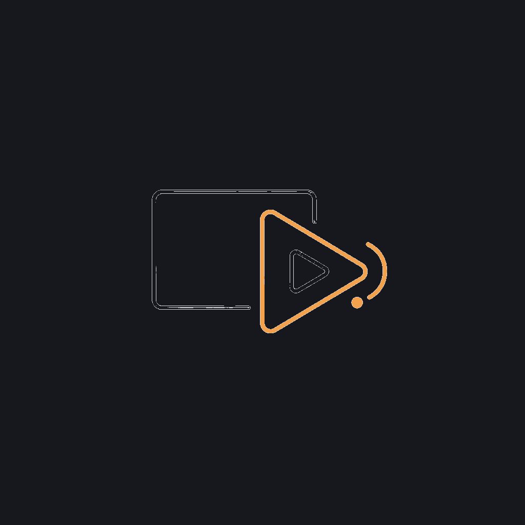 minimal line icon of overlapping image and play-triangle shapes, multi-modal concept