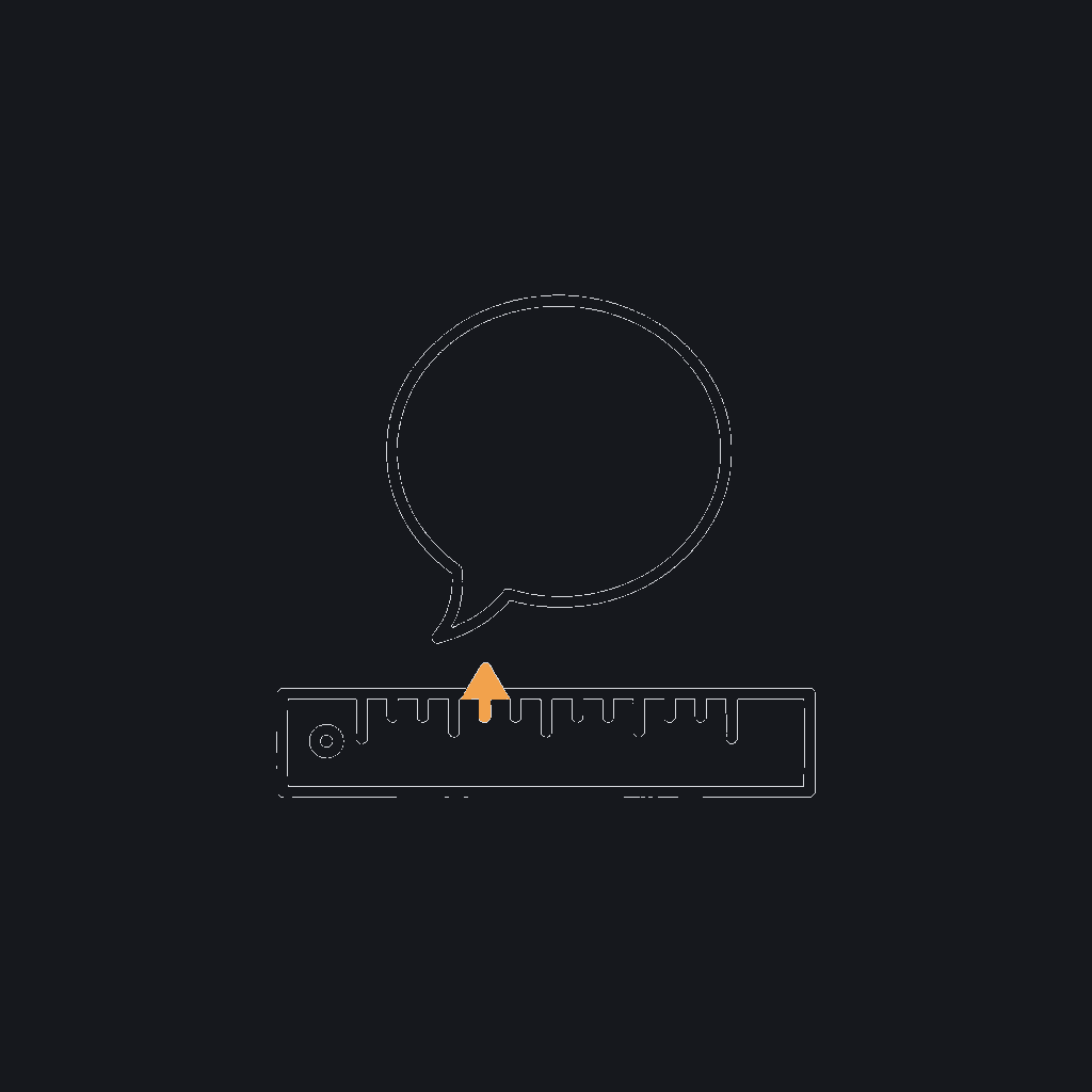 line icon of a ruler measuring a speech bubble, style-enforcement concept