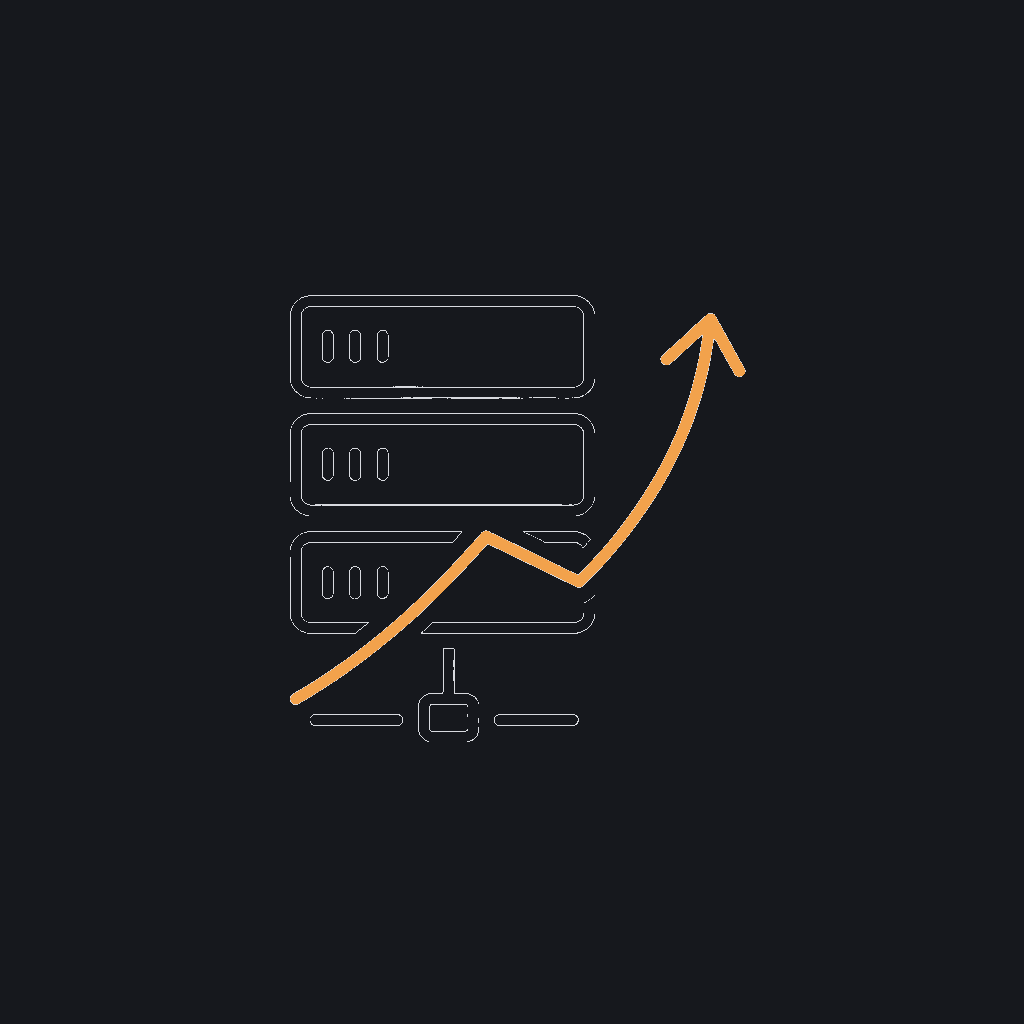 &mdash; minimal line icon of a rising cost curve overlaid on a small server rack, representing usage-scaled generation cost