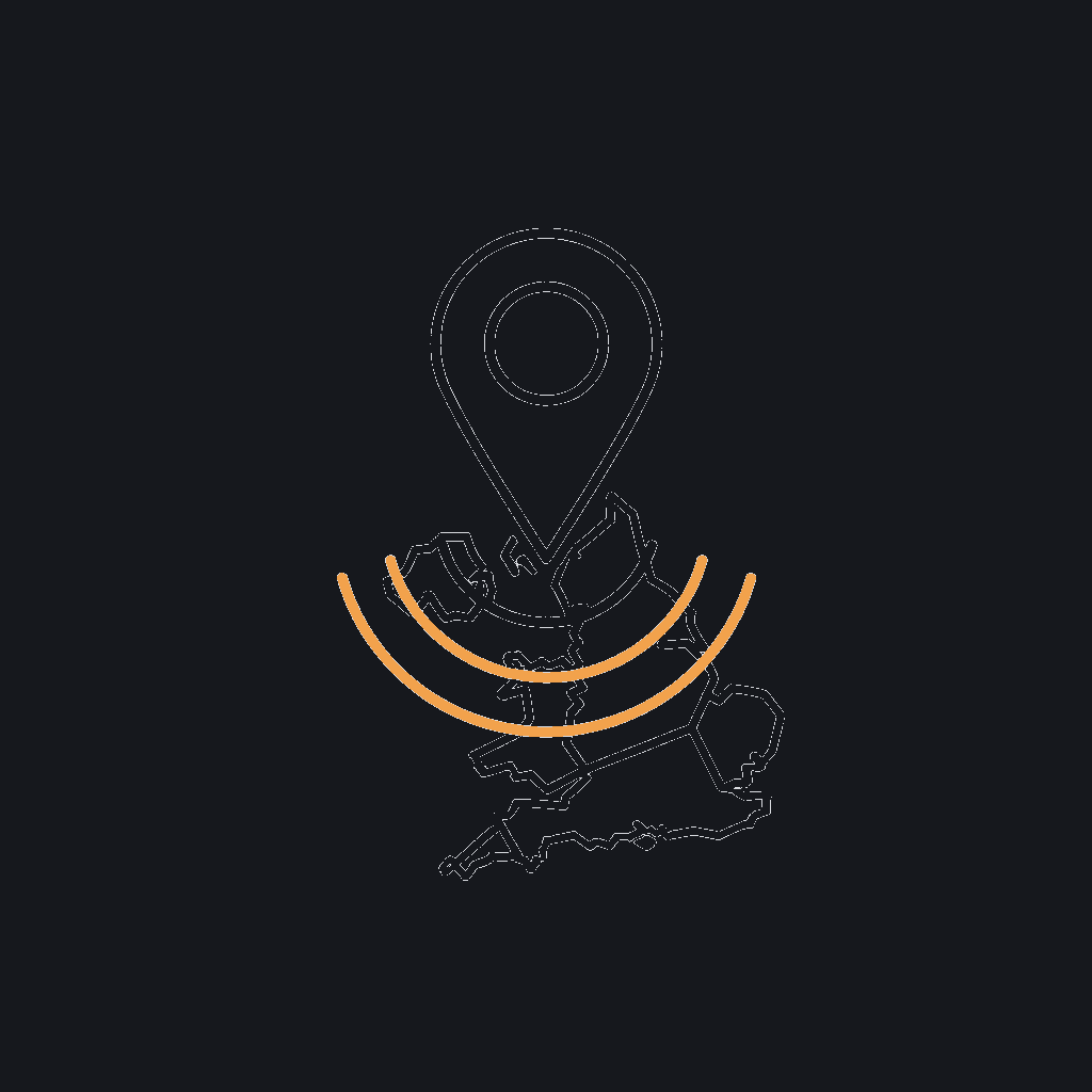line icon of a location pin over a stylised United Kingdom outline, coverage-map concept