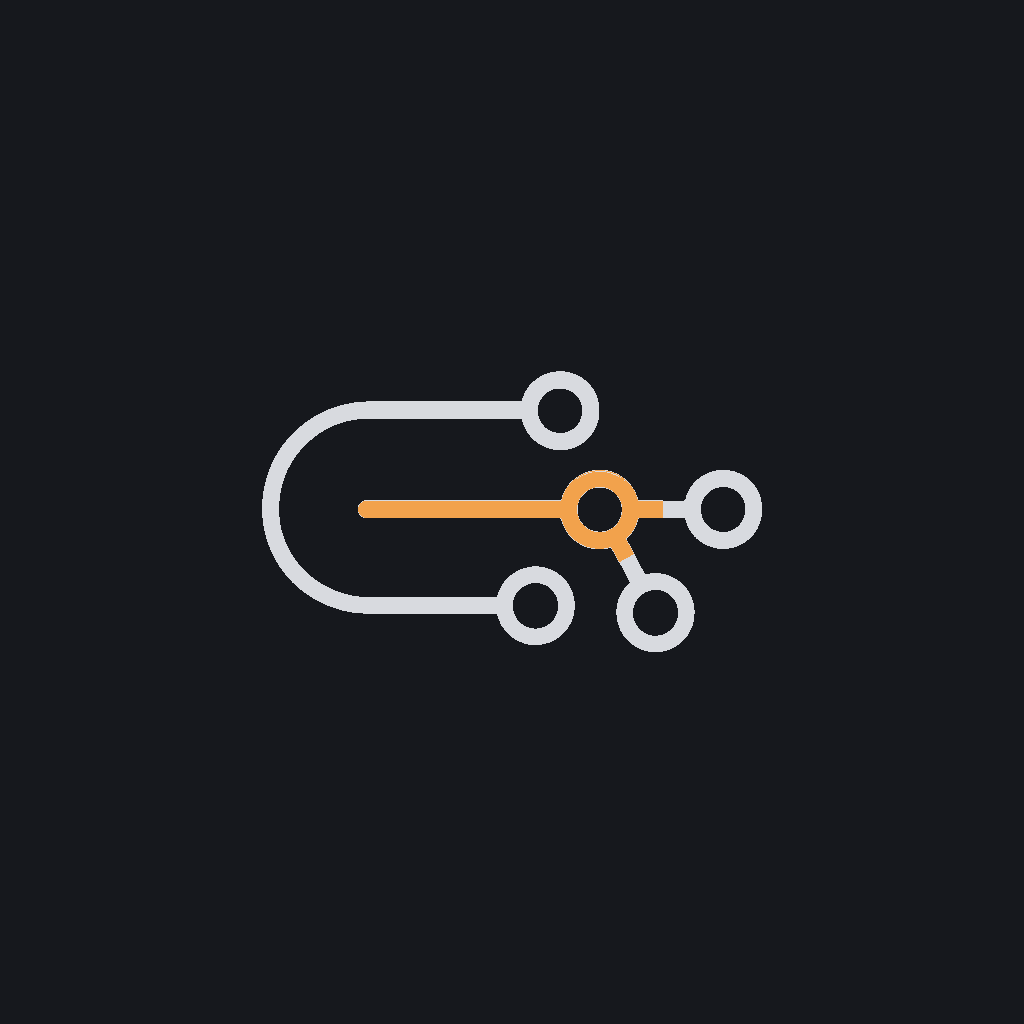 minimal line icon of a circuit trace merging into a node cluster, representing AI-native (not bolted-on) architecture