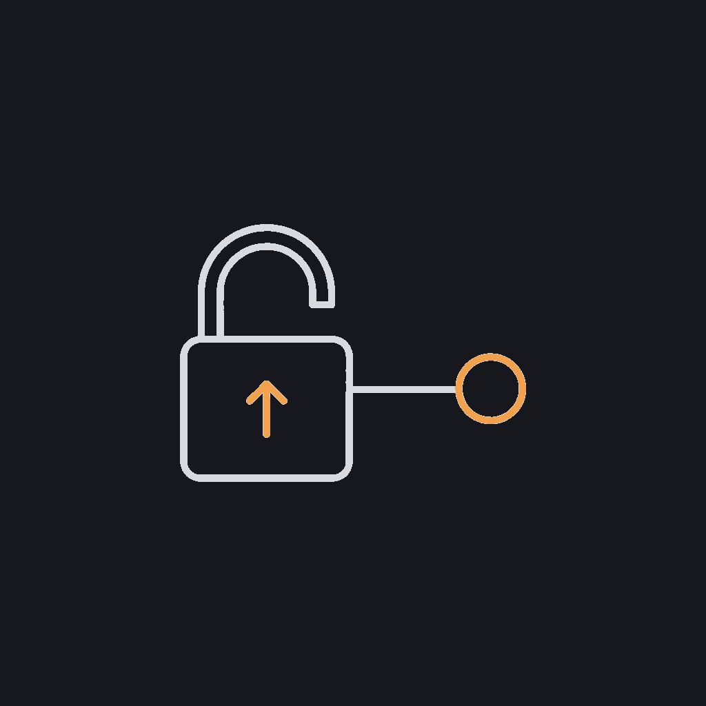 minimal line icon of an open padlock outline, representing systems the client fully owns with no vendor lock-in