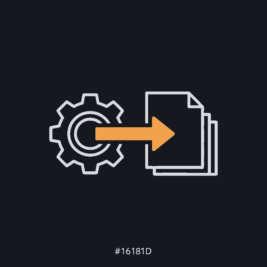 minimal line icon of a gear replacing a stack of paper forms with a single forward arrow, workflow-automation concept