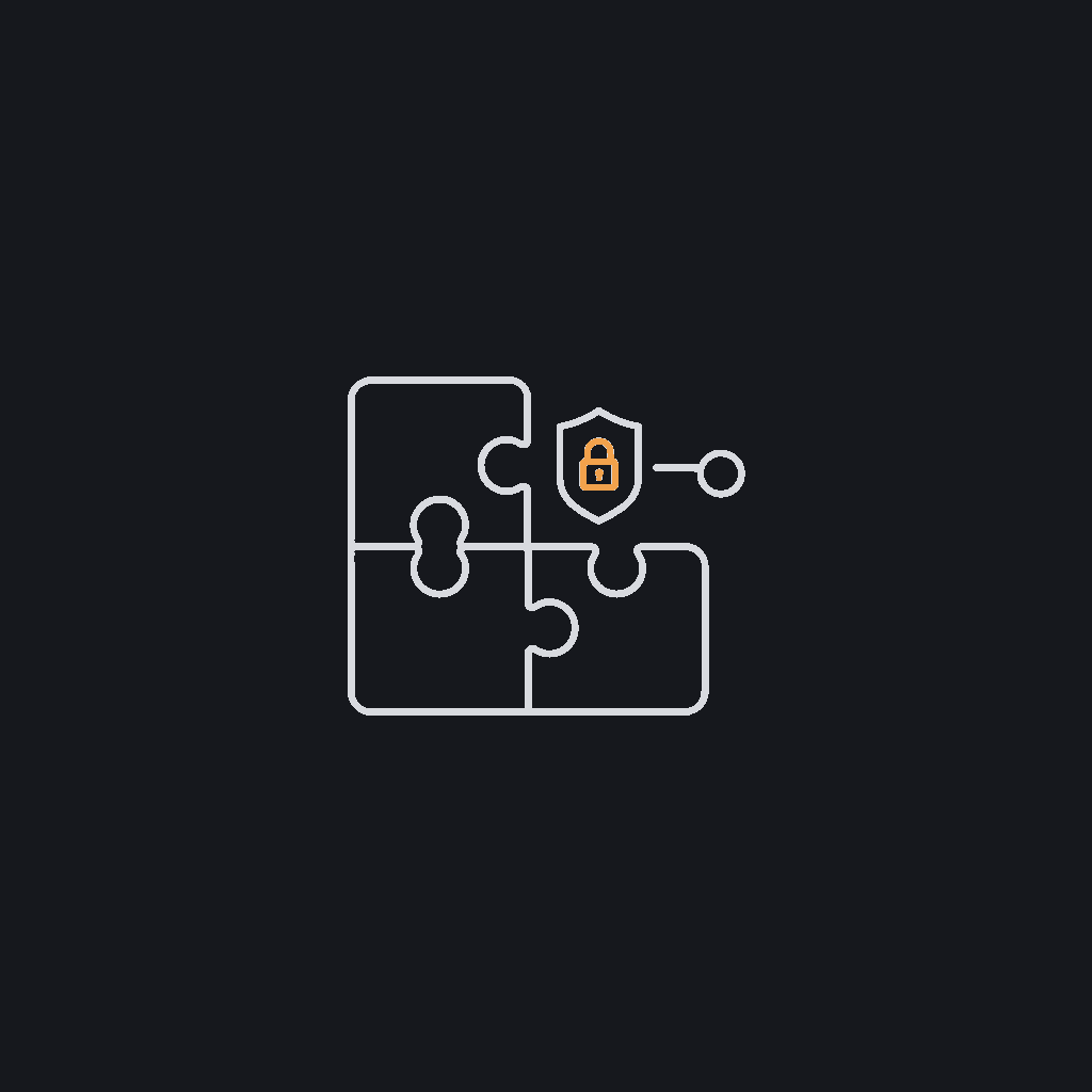 minimal line icon of two interlocking puzzle pieces joining without breaking their outer edge, integration concept