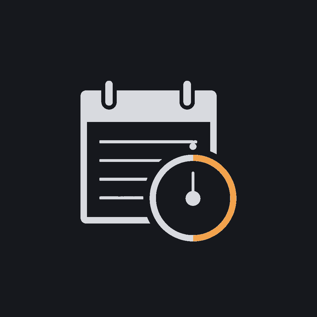 minimal line icon of a calendar page with a small 45-minute clock overlay, concept of a timeboxed diagnostic