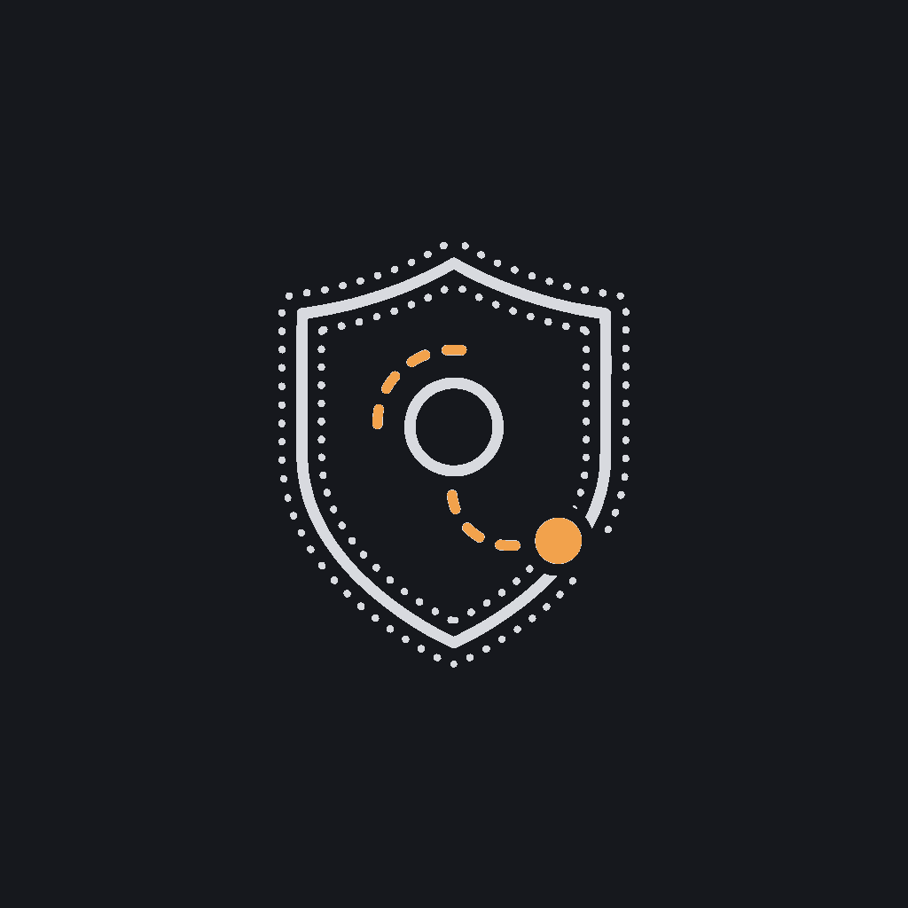 minimal line icon of a shield with a dotted outline, concept of a scoped compliance claim