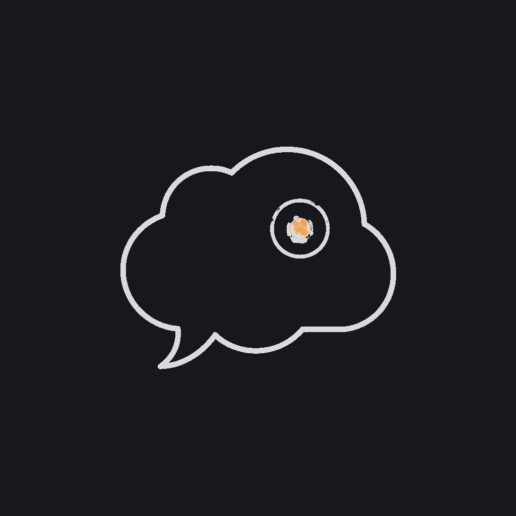 minimal line icon of a speech bubble with a small pulsing dot, chat-assistant concept