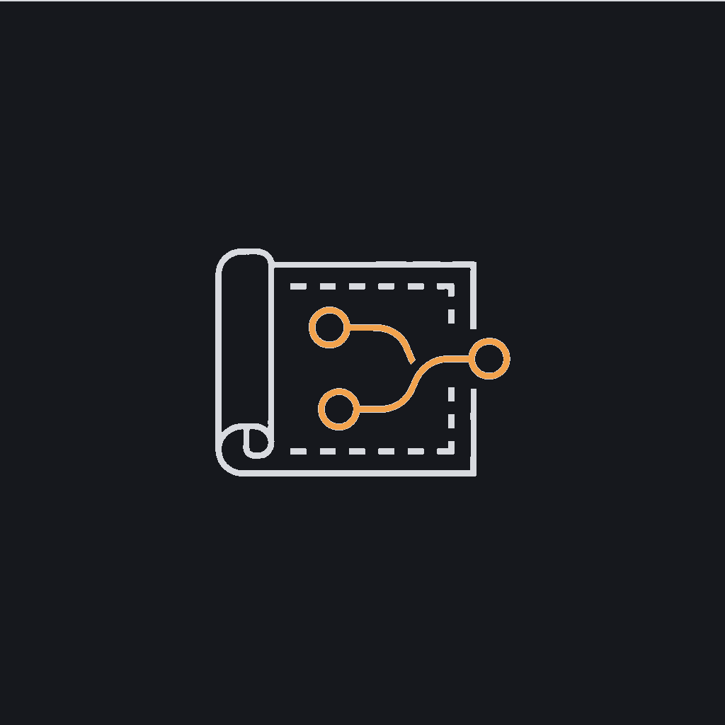 minimal line icon of a blueprint schematic with connected nodes, system-architecture concept