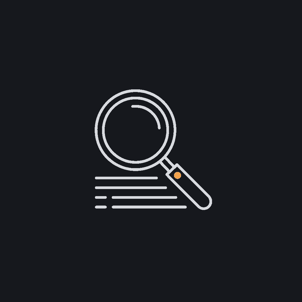 minimal line icon of a magnifying glass over layered horizontal text lines, semantic search concept