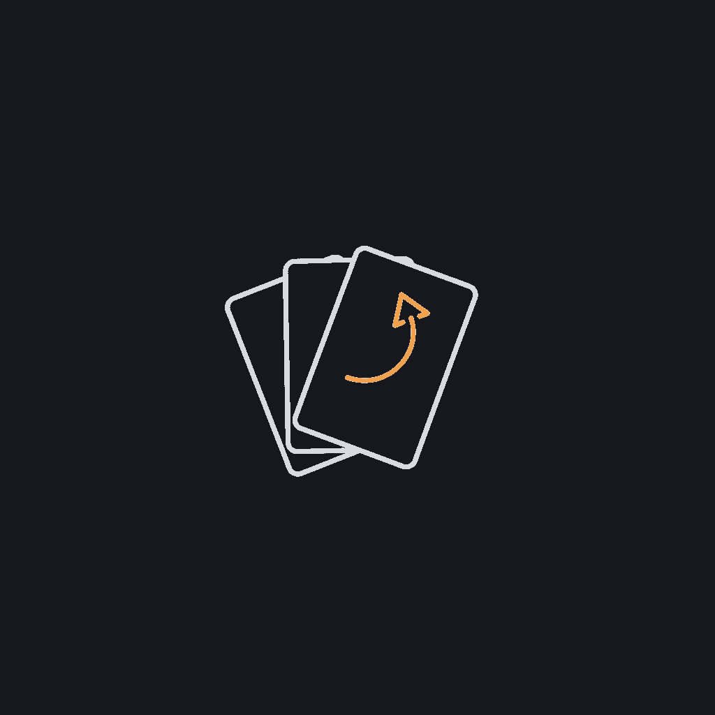minimal line icon of three stacked cards fanning outward, recommendation feed concept