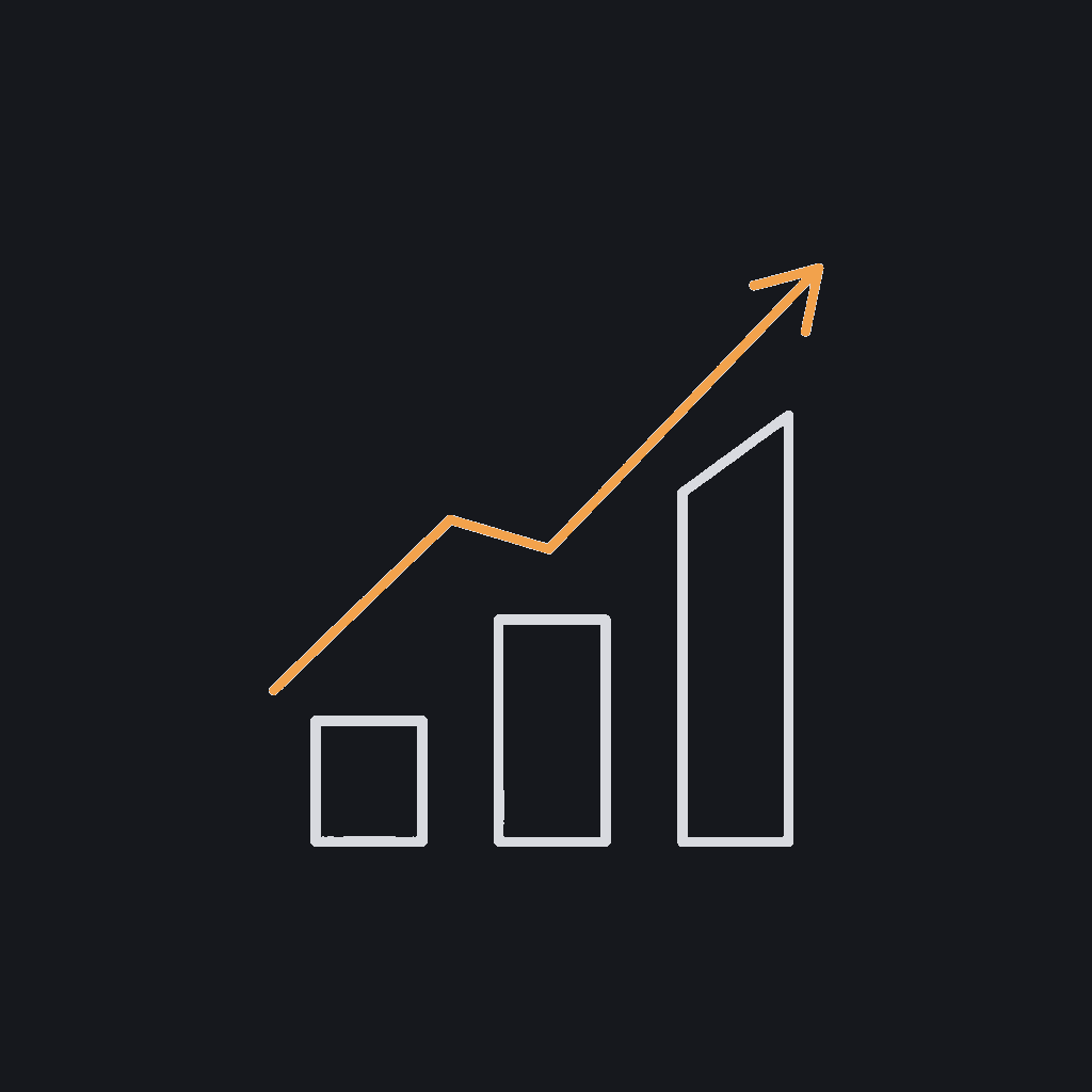 minimal line icon of a bar chart with an upward trend line, forecasting concept
