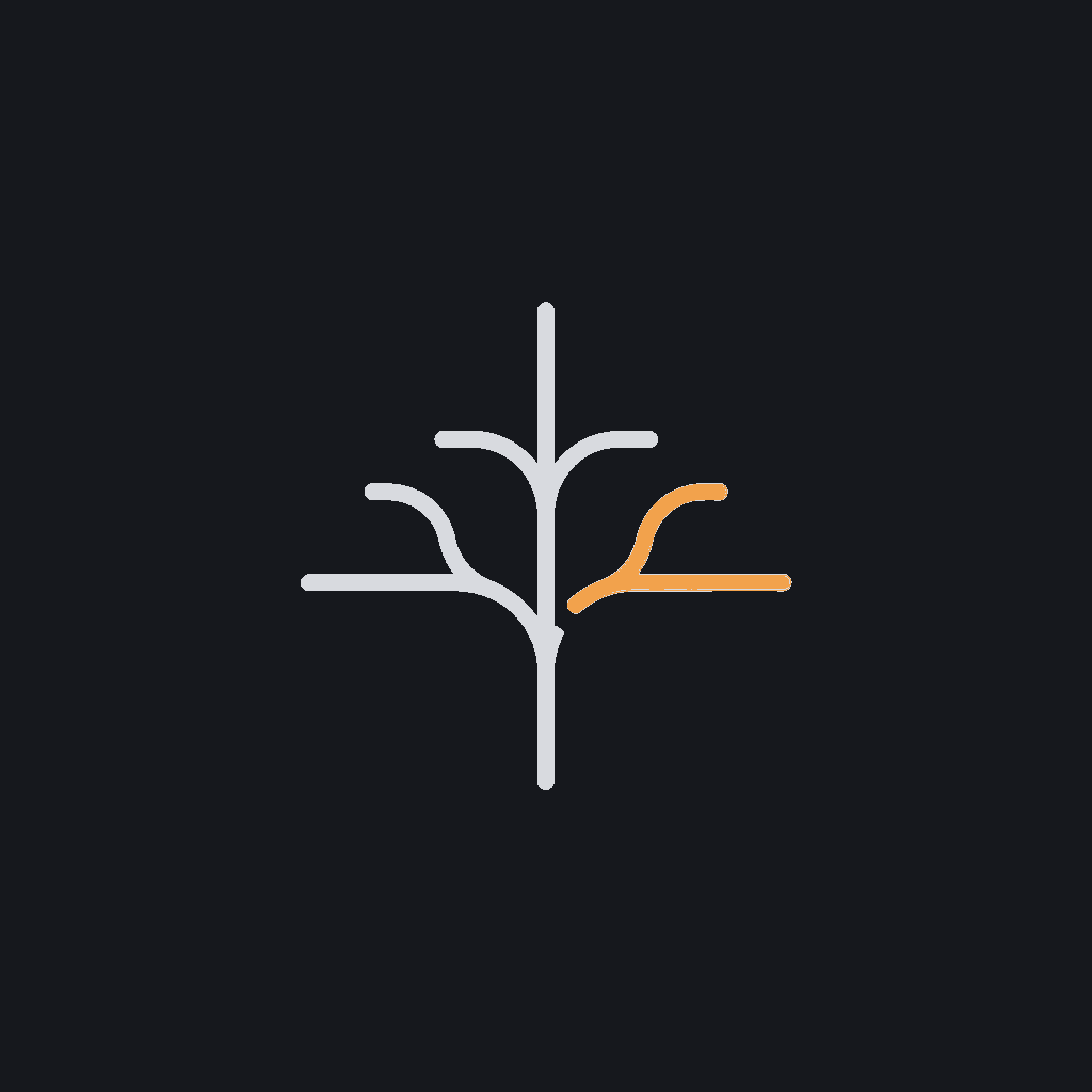 minimal line icon of a branching decision tree with one path highlighted