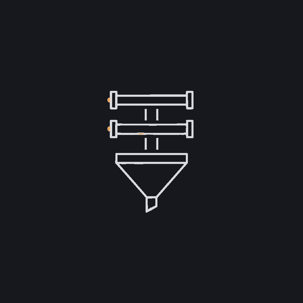 minimal line icon of three stacked horizontal pipes feeding into a funnel