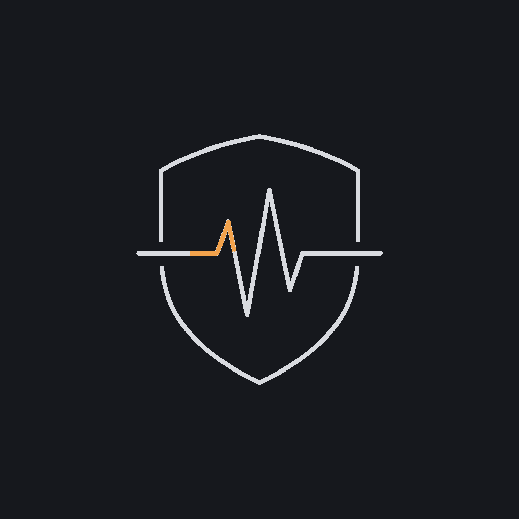 minimal line icon of a shield with a thin waveform pulse crossing through it, stress-test concept