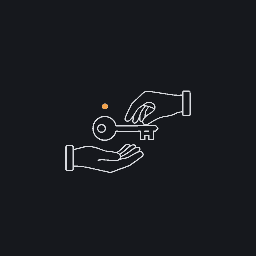 minimal line icon of a single key changing hands, ownership-handoff concept