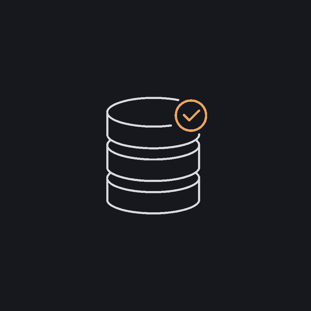 minimal line icon of stacked database cylinders with a small checkmark overlay, audit concept
