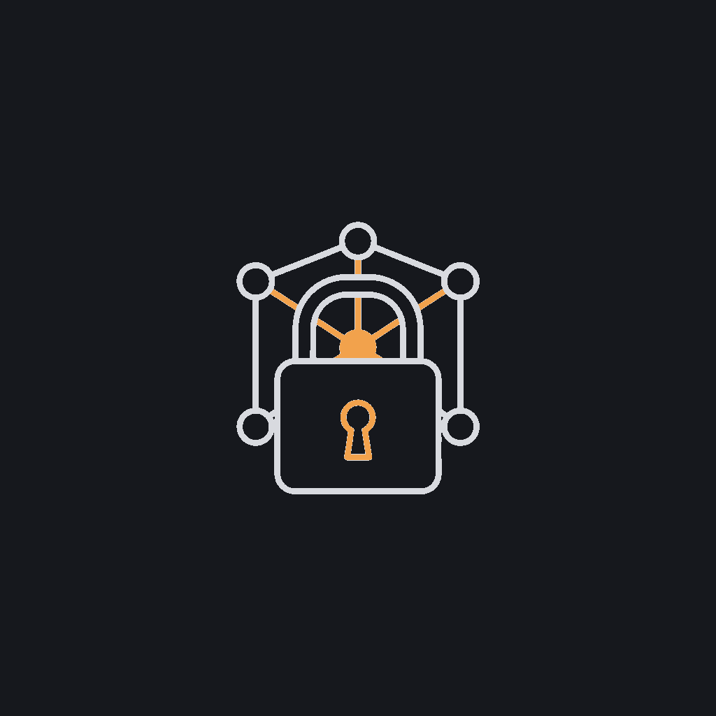 minimal line icon, a padlock centered over a network node grid, zero-trust gateway concept