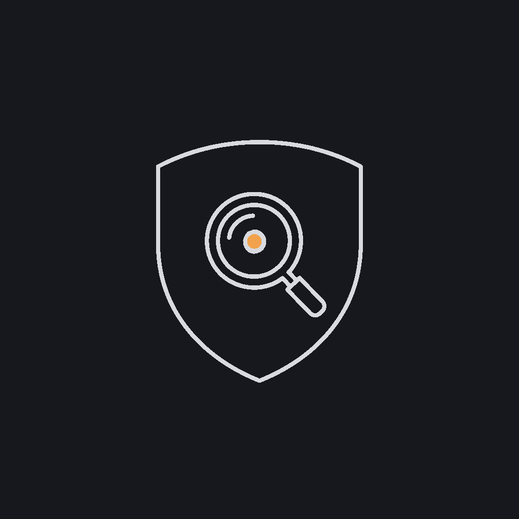 minimal line icon, a shield with a magnifying glass inside it, bias/toxicity/hallucination-testing concept