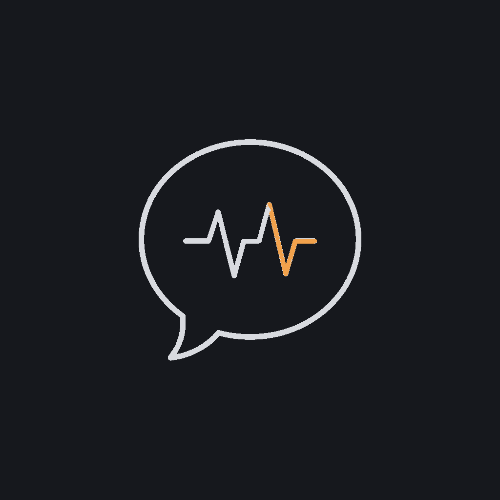 minimal line icon of a speech bubble with a small waveform inside, sentiment-reading concept