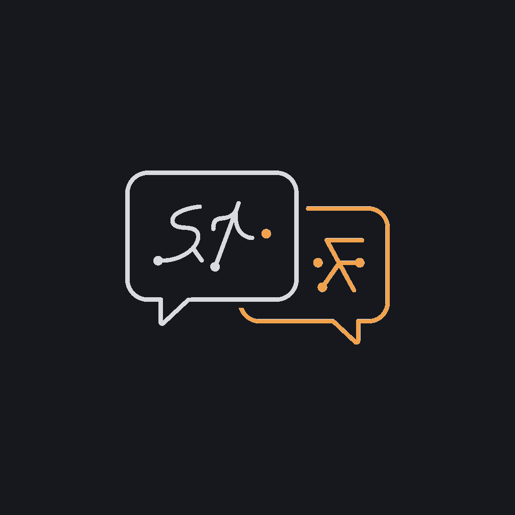 minimal line icon of two overlapping speech bubbles each with a different script glyph, multilingual concept